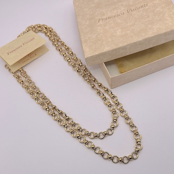 Francesca Visconti Jewelry - Francesca Visconti 48” Gold Double Love Knot Link Chain Long Necklace w Gift Box